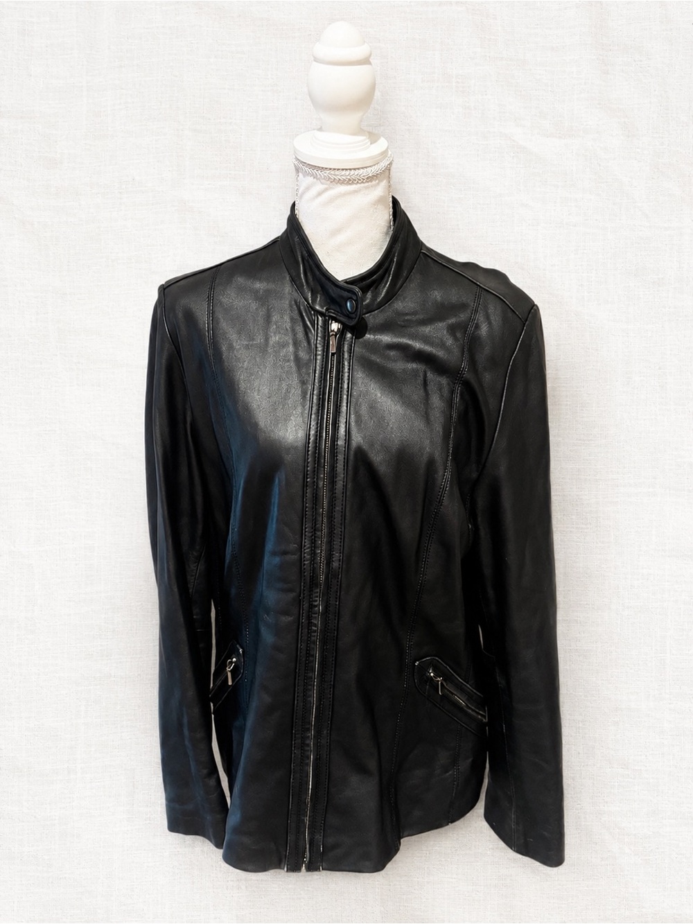 Marvin Richards Black Leather Stand-Collar Jacket